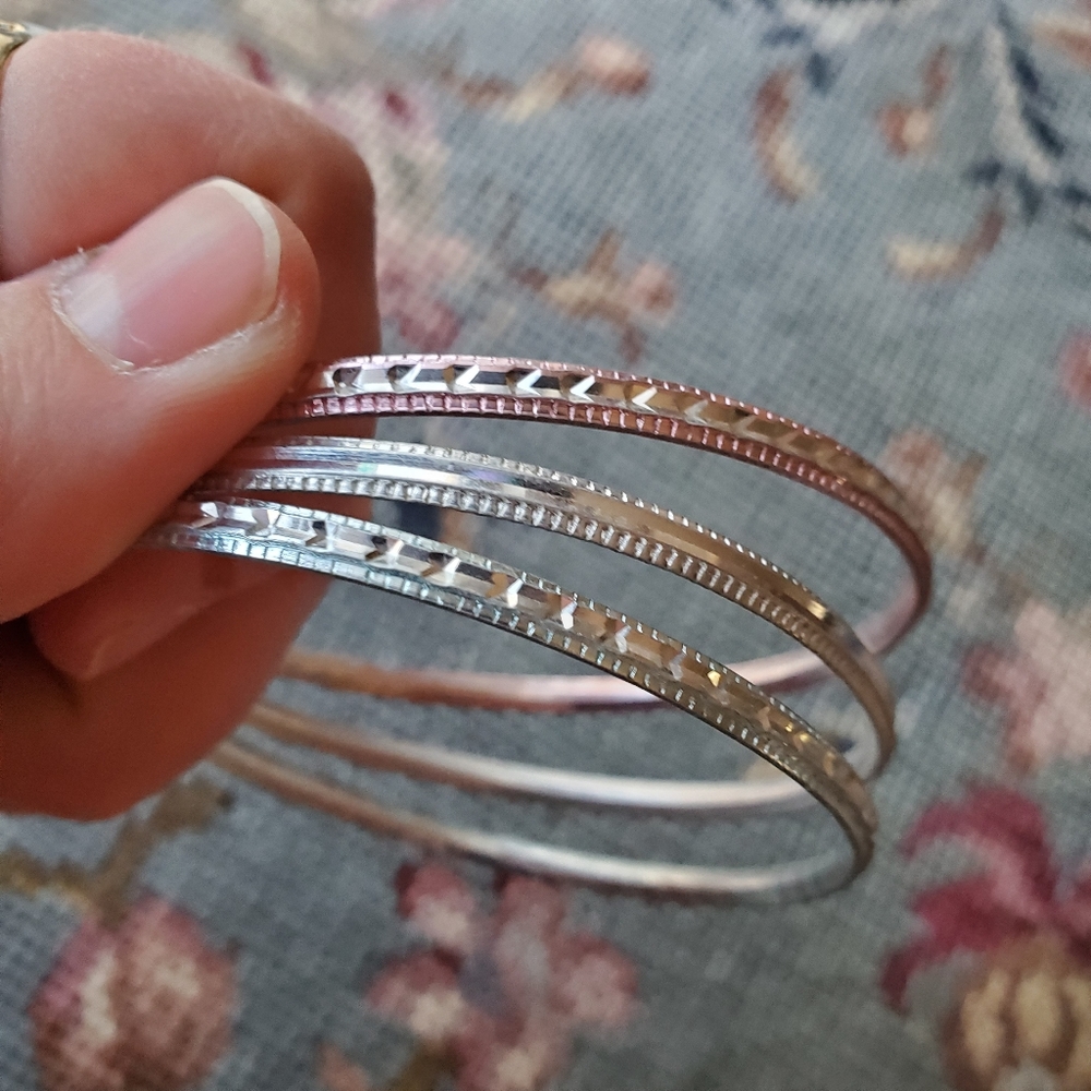 Pastel and Silver Bangles (Set of 3)